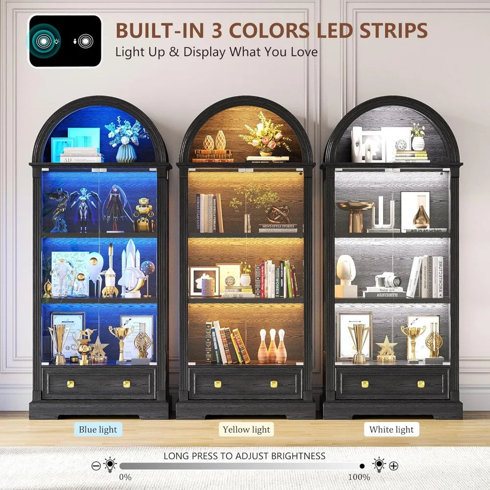 Curio Cabinet With Glass Doors Arched Display Case 4 Tier