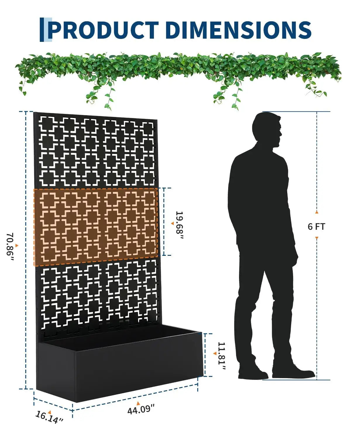 HiMISS Metal Raised Planter Box With Trellis Outdoor Garden