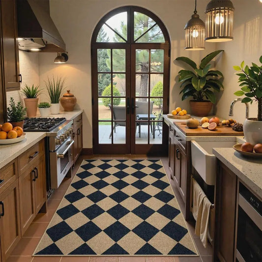 Checkered Jute Outdoor Rug Washable For Entryway And Living Spaces