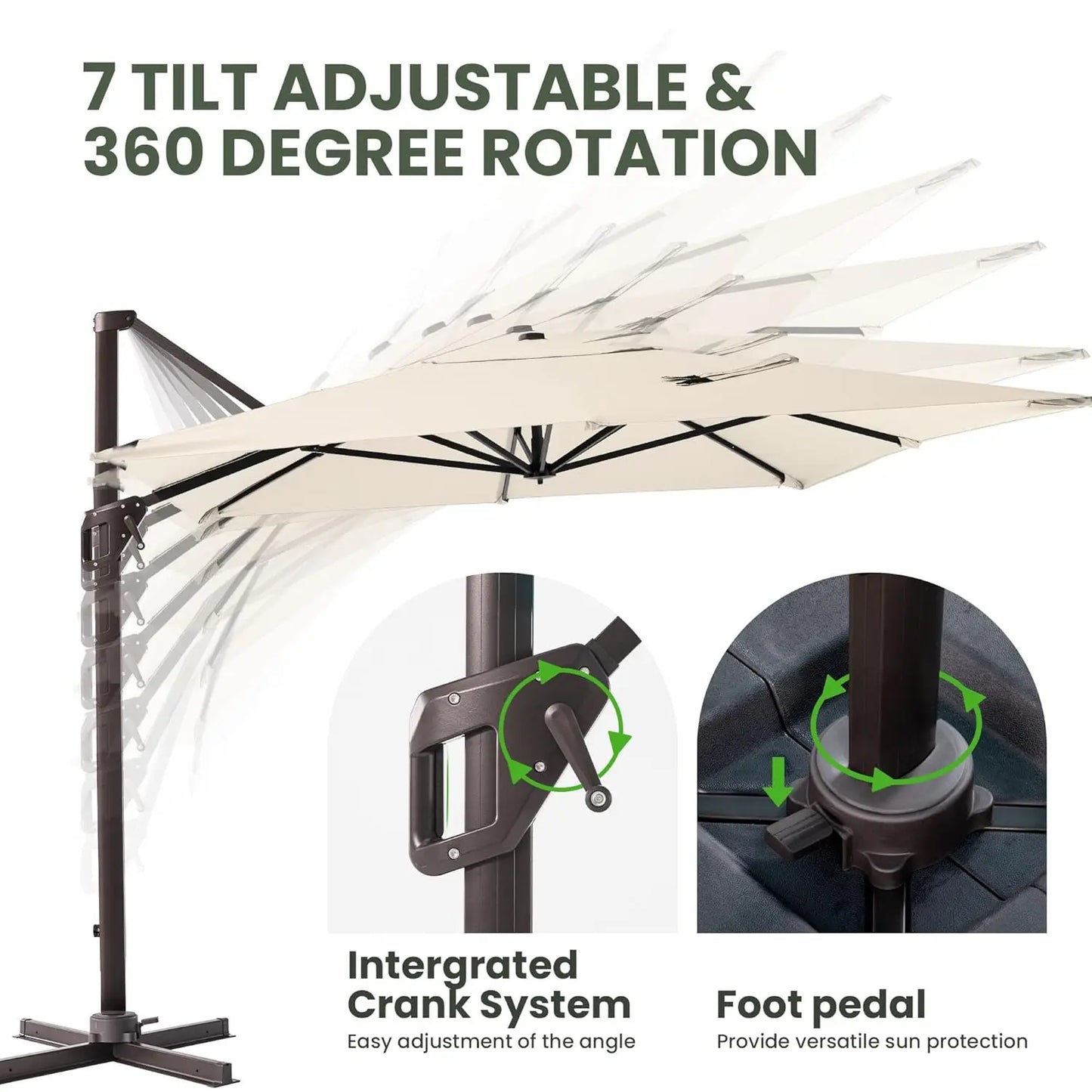 GUANGBAI Cantilever Rectangular Patio Umbrella With 7 Tilt Adjustments