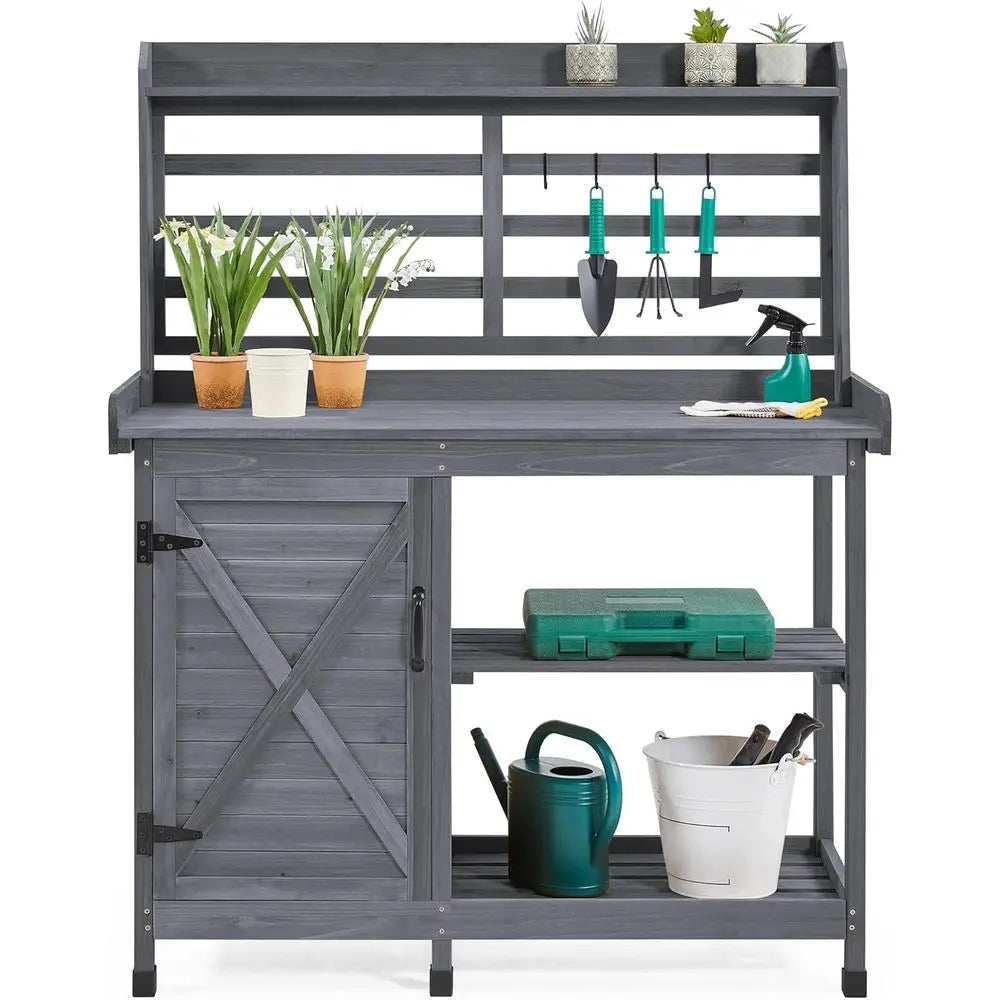 Outdoor Potting Bench Workstation With Storage Cabinet Shelving