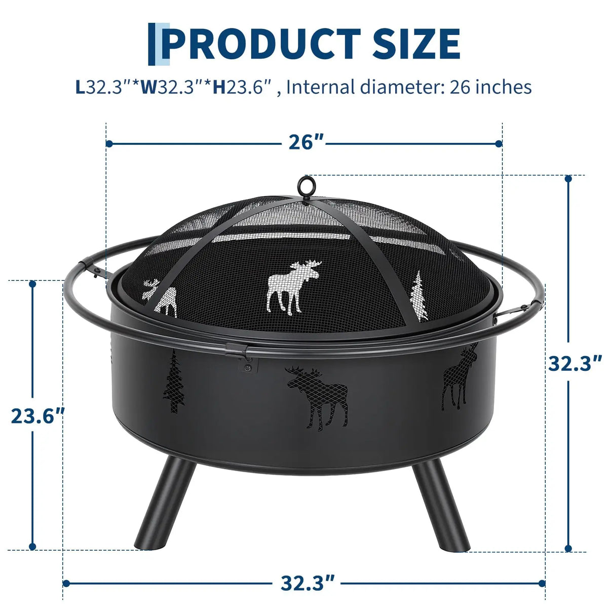 HiMISS Wood Burning Fire Pit With Spark Screen And Poker
