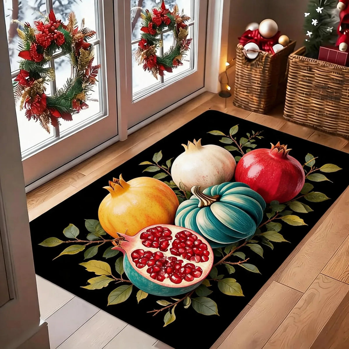 Autumn Pumpkin Leaf Doormat Non Slip Entrance Floor Rug