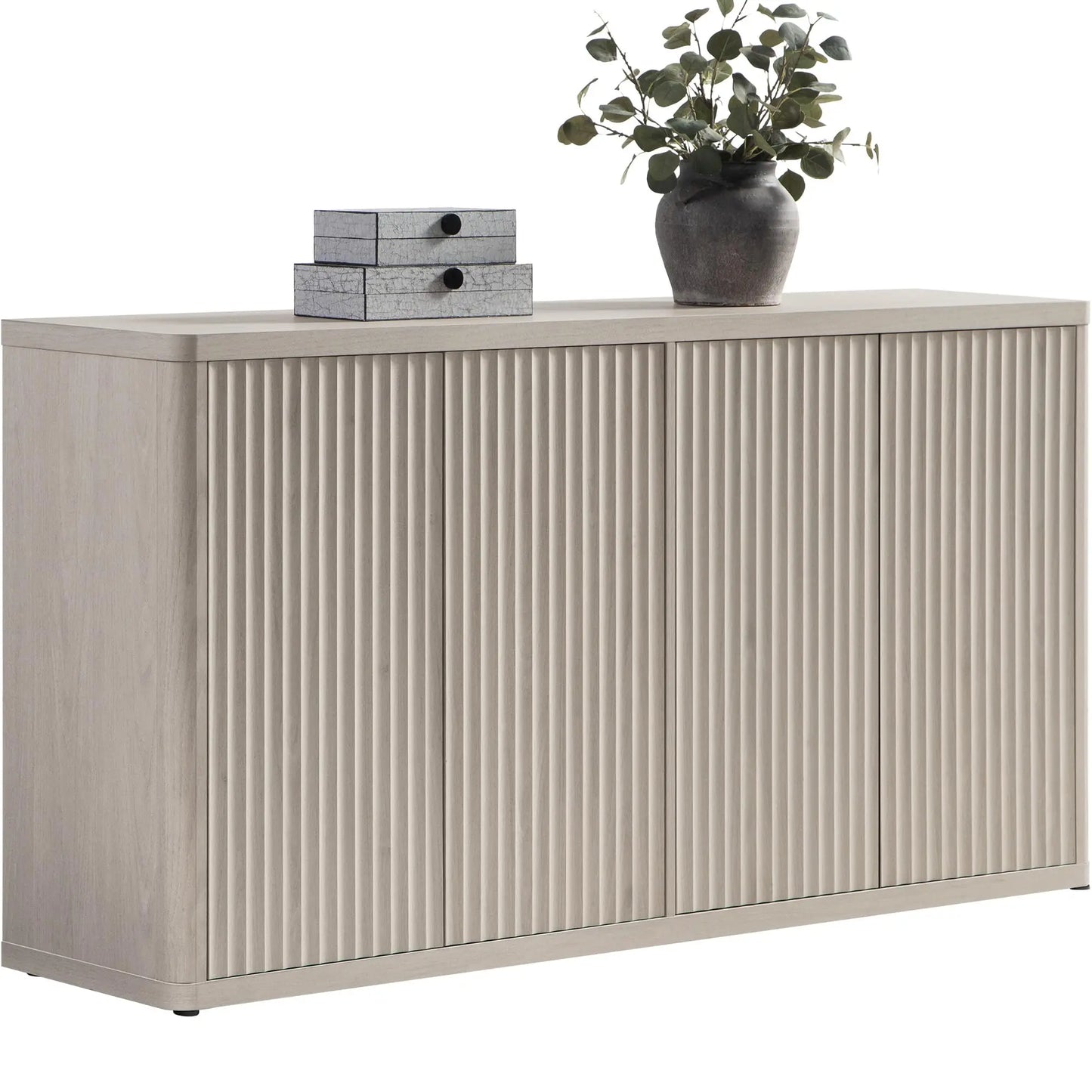 Buffet Cabinet With Storage 4-Door Fluted Credenza