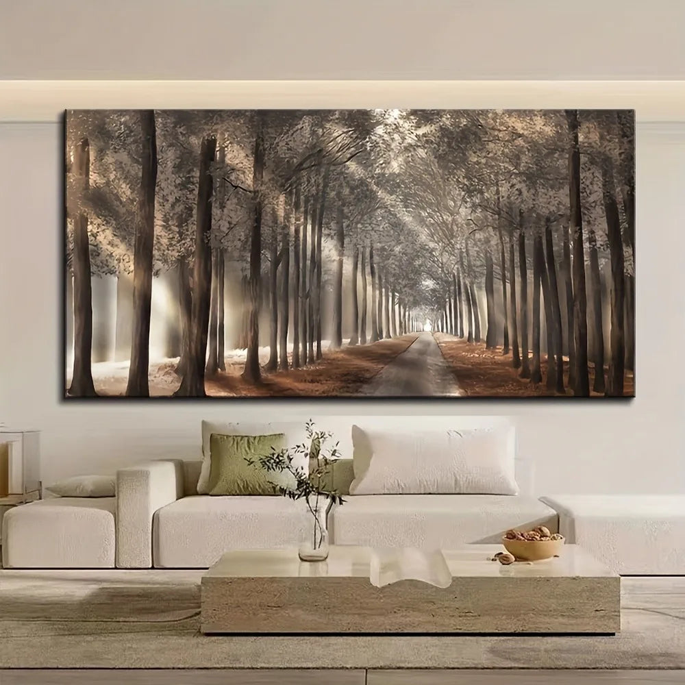 Mountain Night Canvas Painting With Pine Frame Natural Scenery