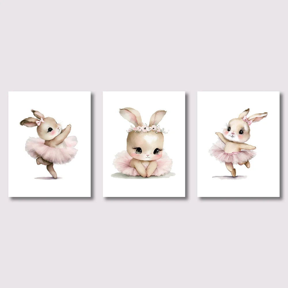 Ballerina Bunny Canvas Posters Woodland Animal Wall Art Nursery Decor