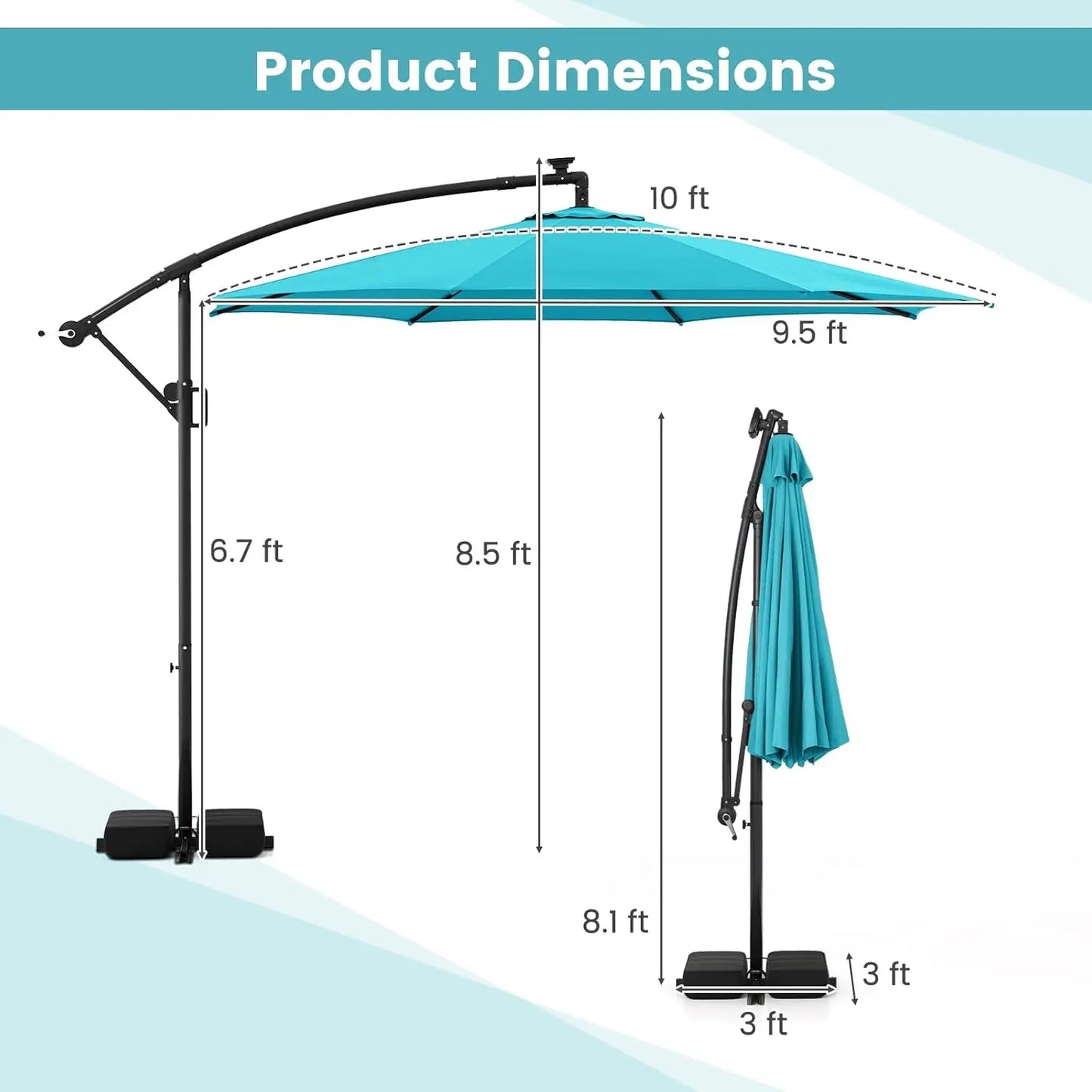 Cantilever Solar Patio Umbrella With Base Included