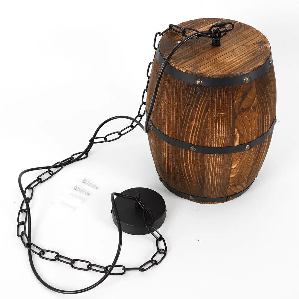 Hanging Vintage Wine Barrel Light Rustic Ceiling Lamp
