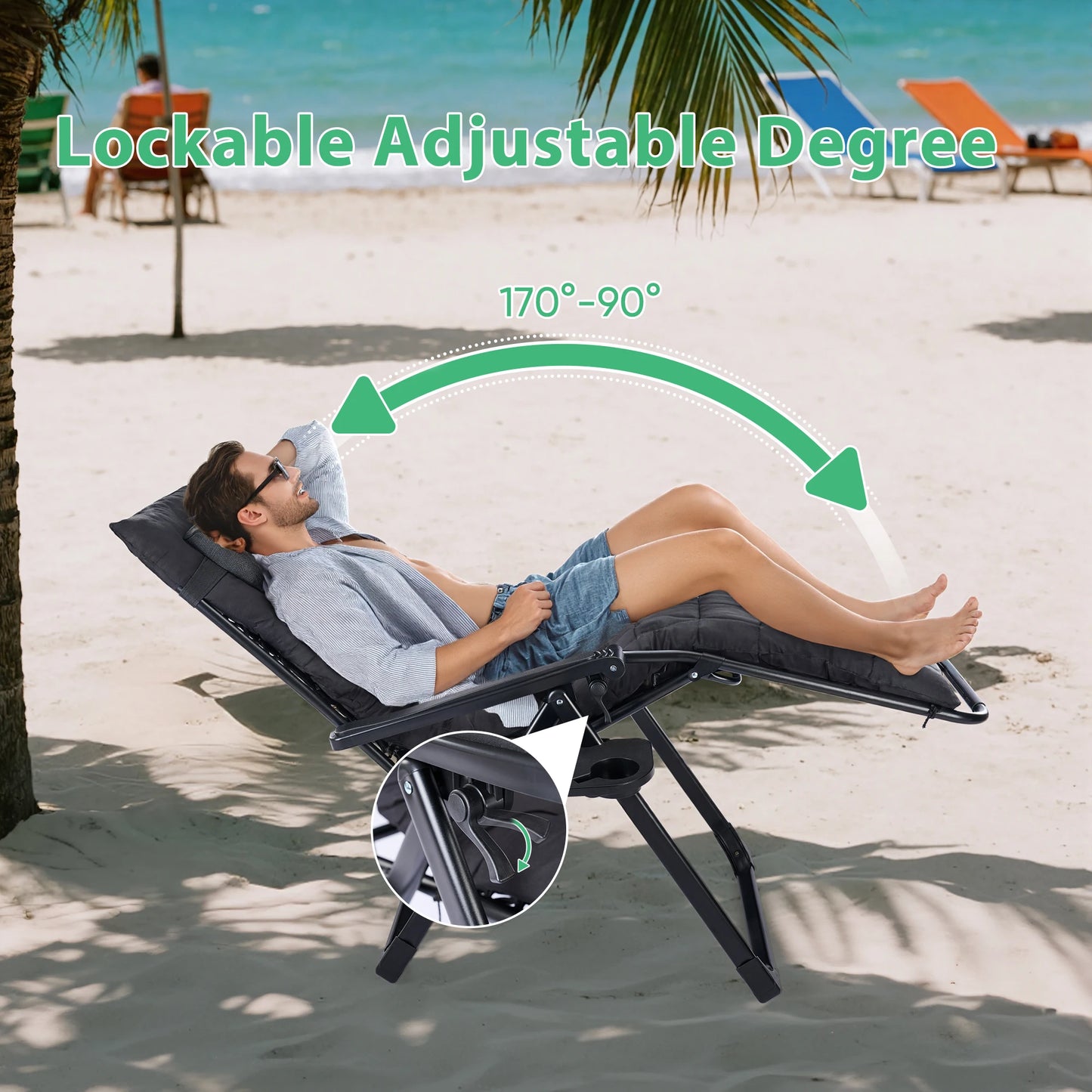 JHK Zero Gravity Recliner Outdoor Lounge Chair With Cup Holders