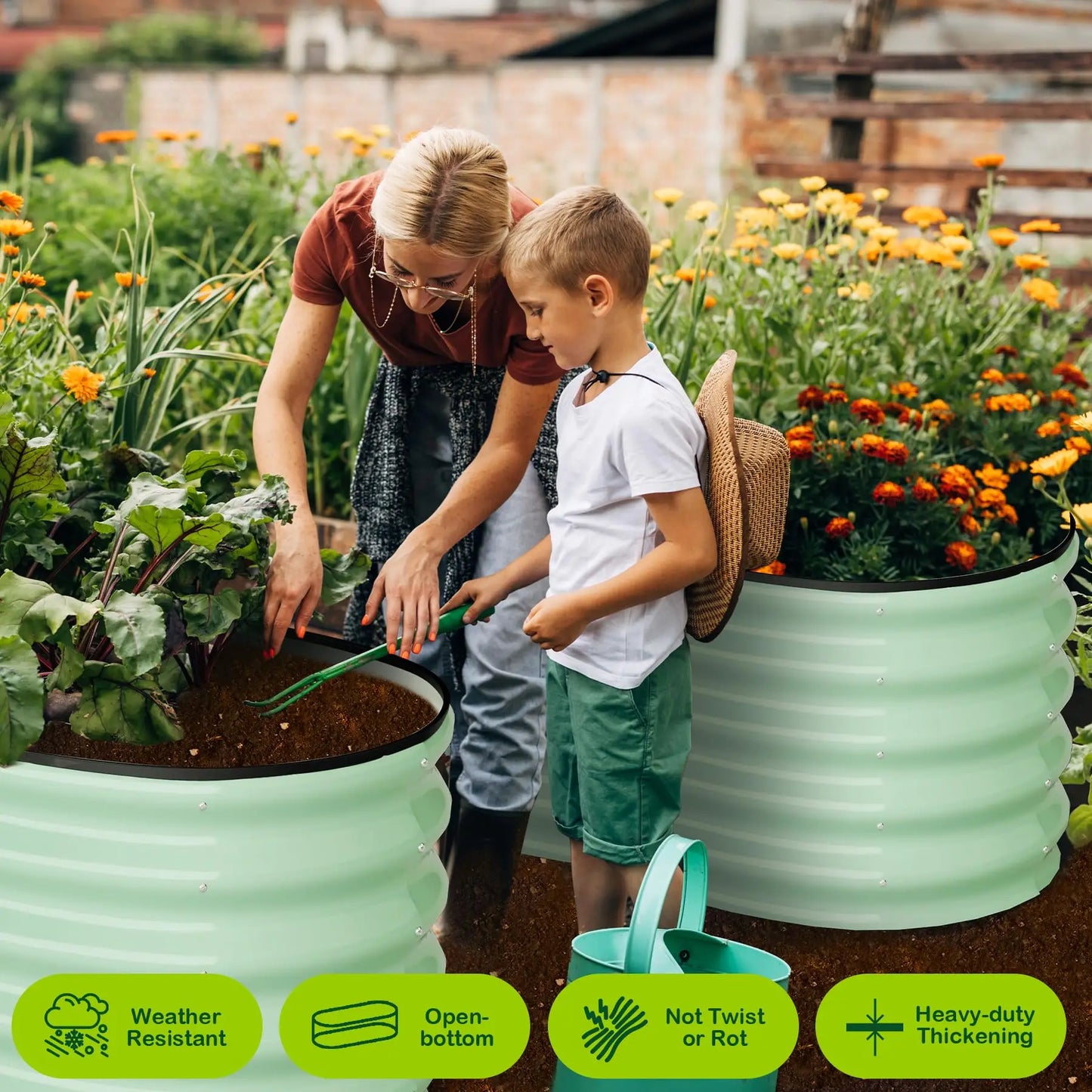 HiMISS 2 Pack Oval Galvanized Steel Raised Bed Open Base