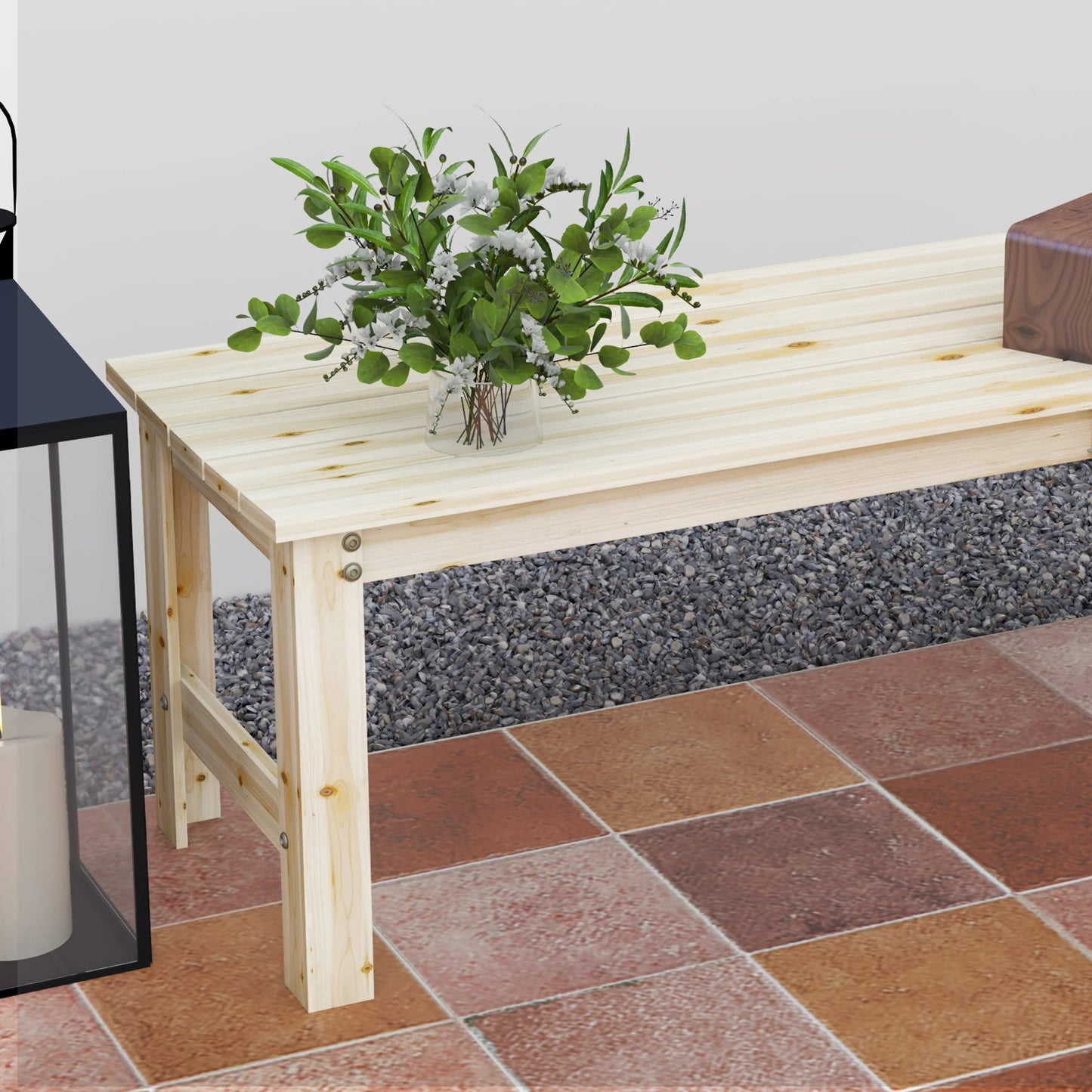 Wood Outdoor Garden Bench Two Seat Slatted Patio Bench
