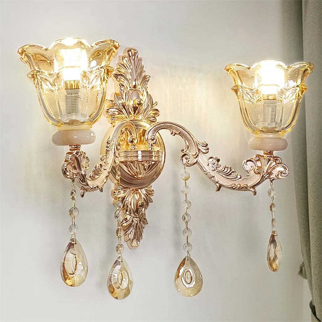 Vrygle Floral Wall Sconce With Crystal Lampshade Entrance Hallway Decor