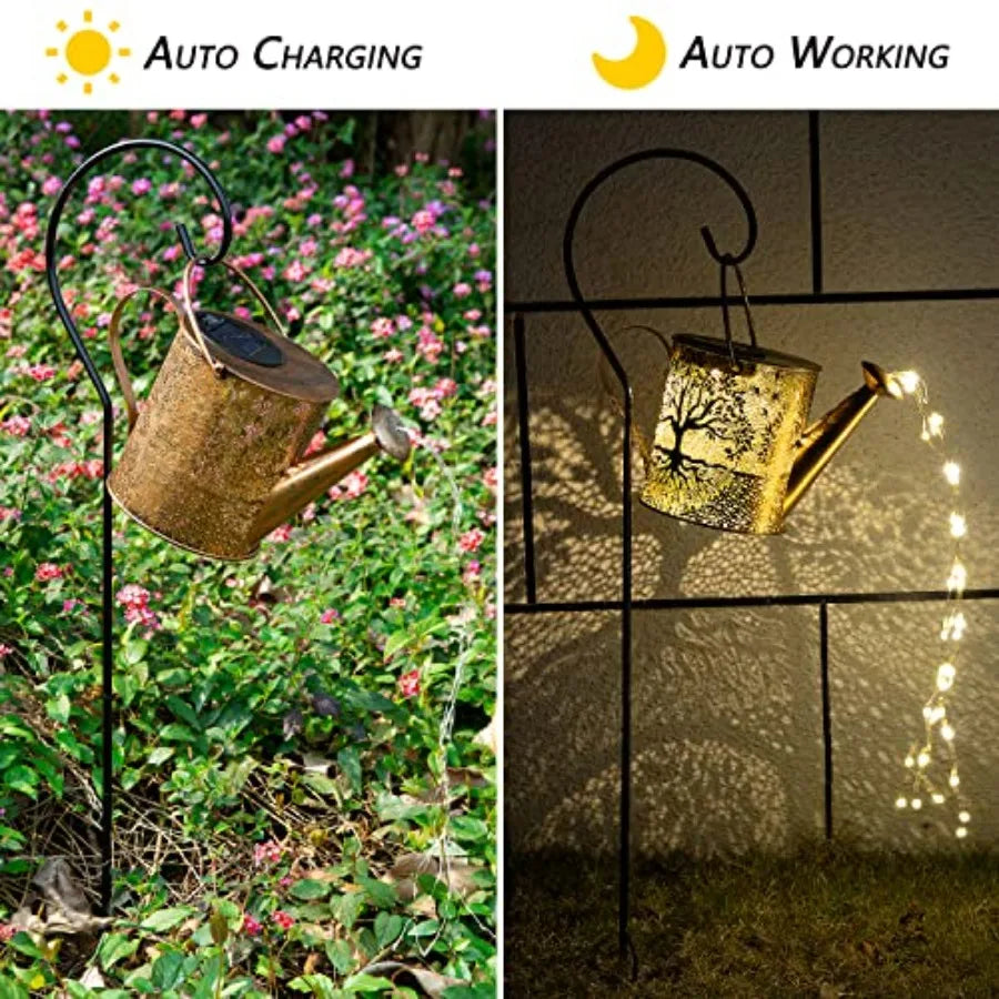 Solar Watering Can Lights Outdoor Garden Decor Cascading LED Hanging Lights