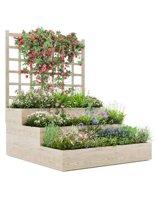 HiMISS Three Tier Elevated Garden Bed With Trellis