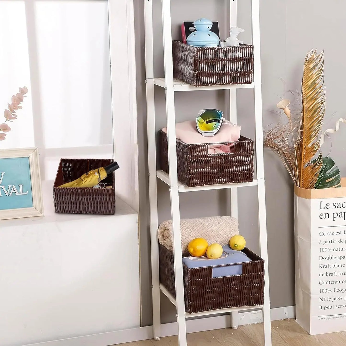 Handmade Wicker Storage Baskets Set Of 4 With Handles For Home Organization