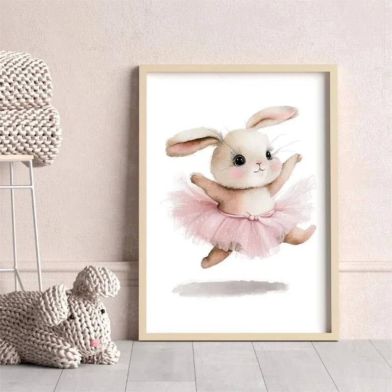 Ballerina Bunny Canvas Posters Woodland Animal Wall Art Nursery Decor