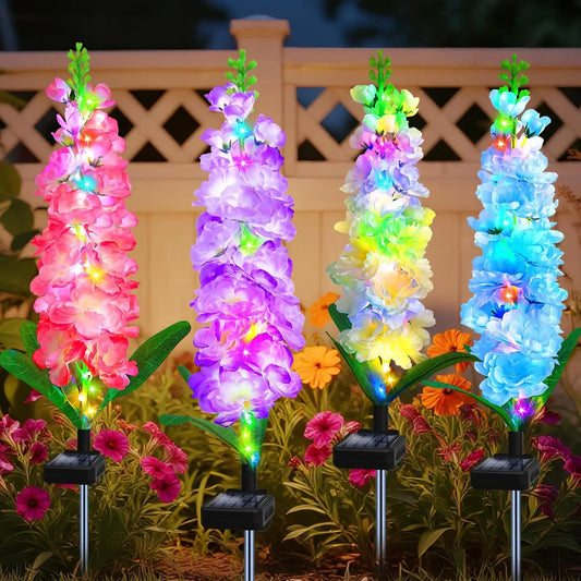 Solar Delphinium Flower Lights Waterproof Outdoor Garden Patio Decor