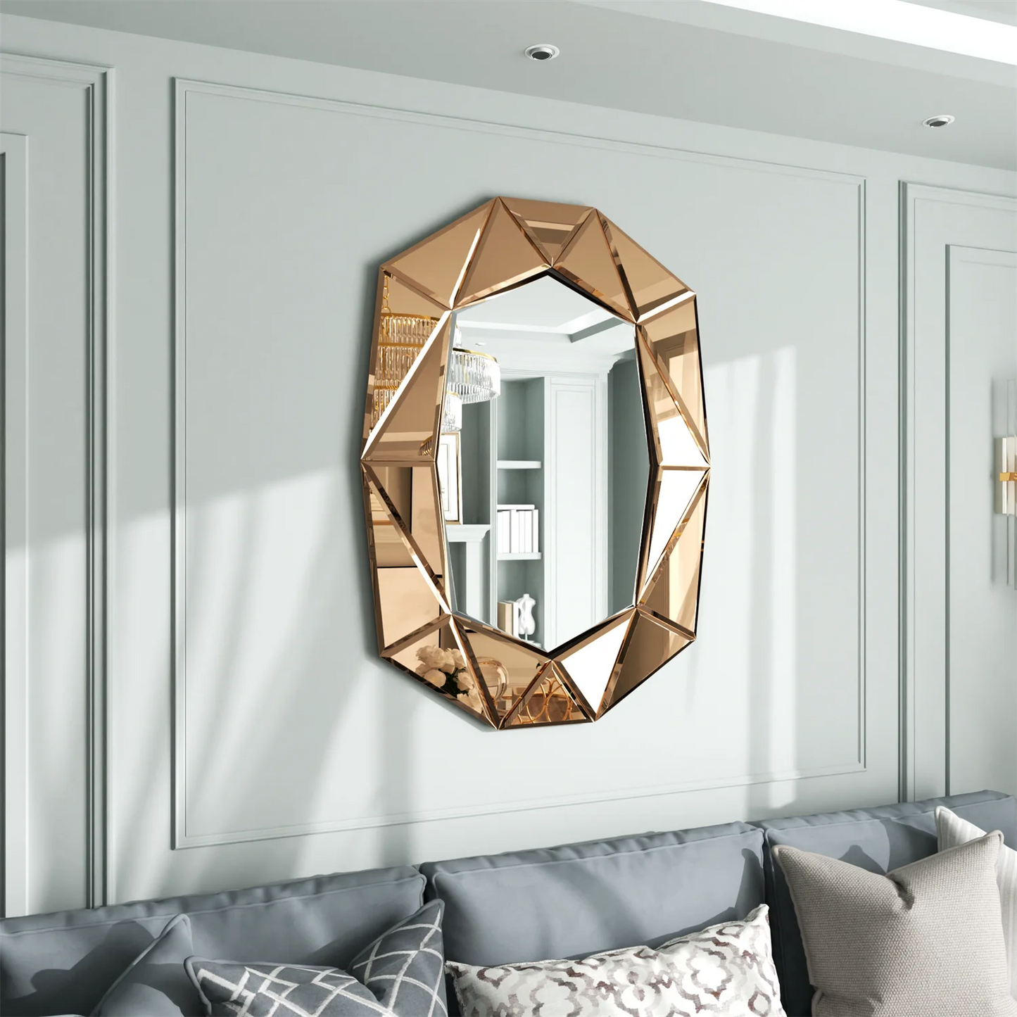 Asymmetrical Decorative Wall Mirror With Glass Inlaid Accent Venetian Style