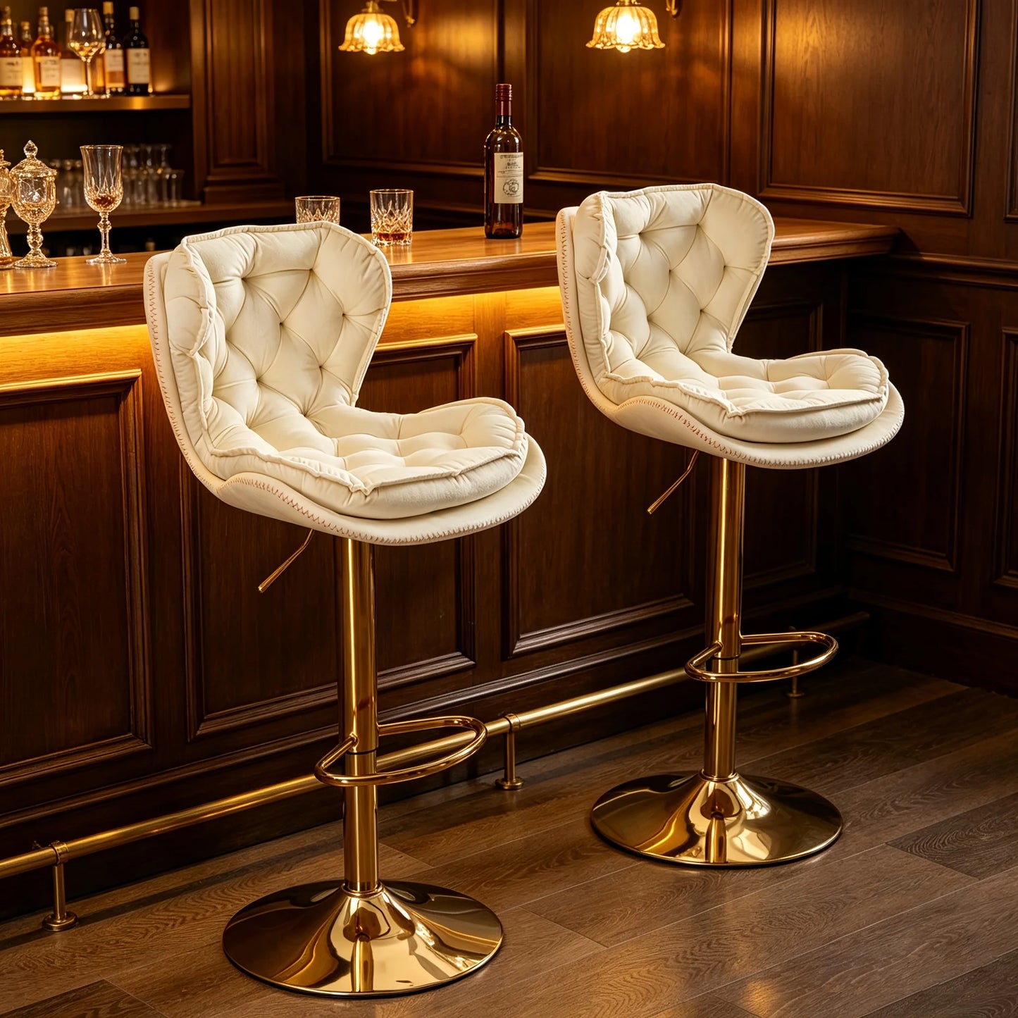 PIYRQ Velvet Bar Stools Set Modern Upholstered Swivel