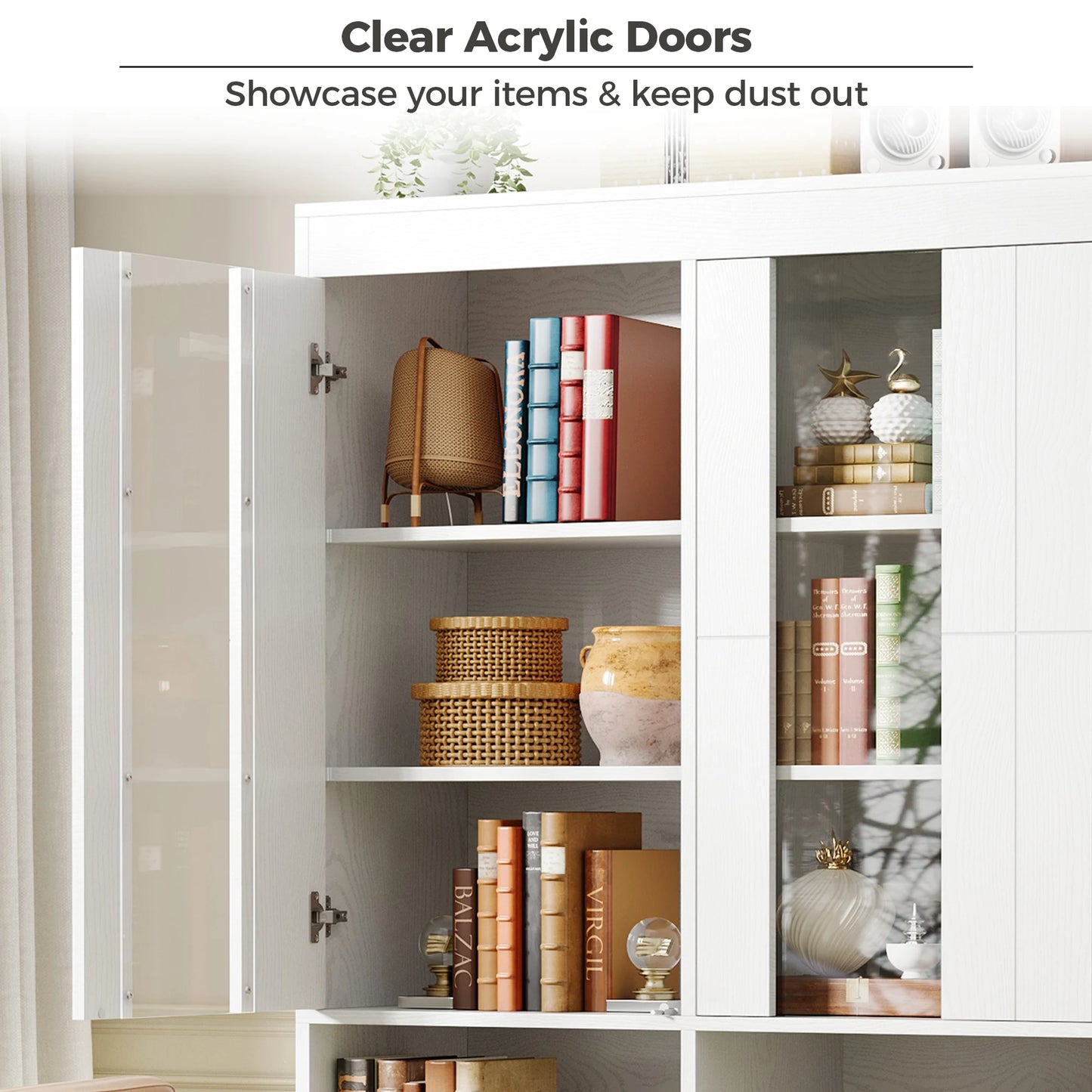 IRONCK 5-Tier Modern Bookshelf With Enclosed Acrylic Doors