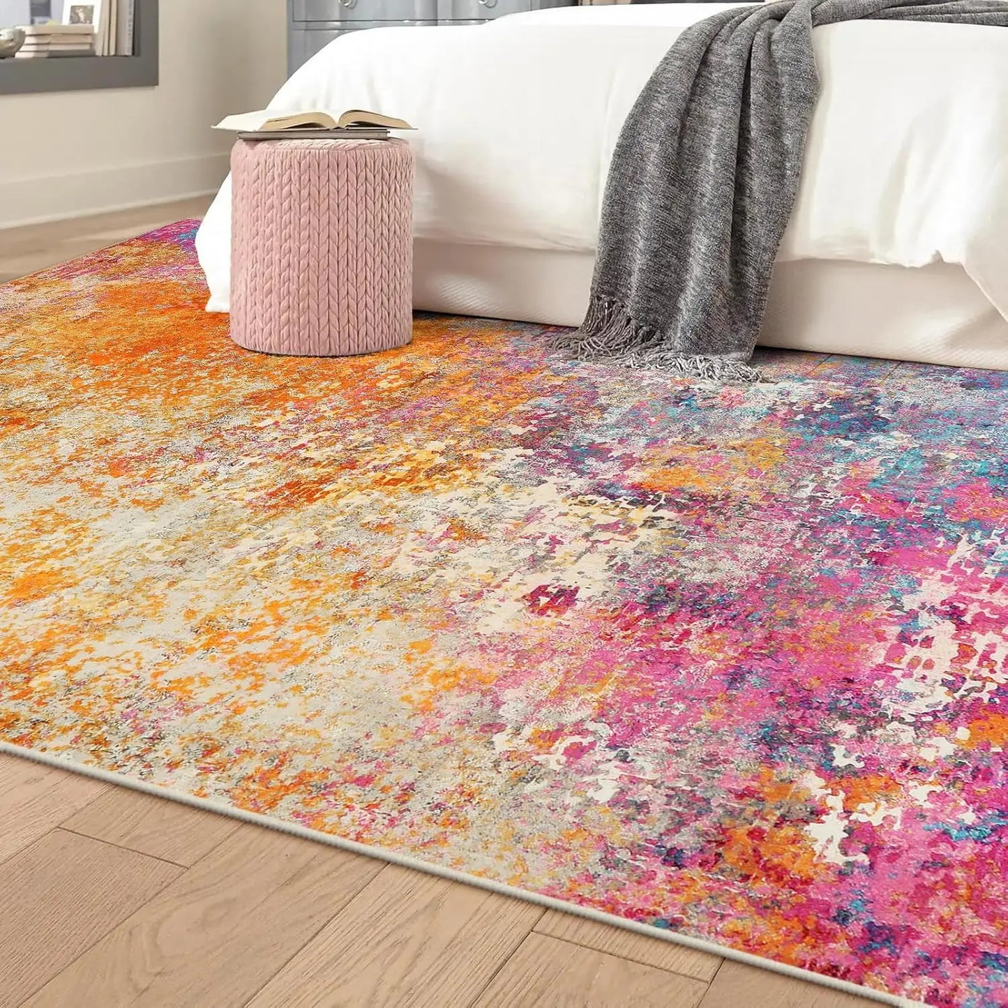 Modern Abstract Washable Area Rug Non Slip Low Pile Stain Resistant