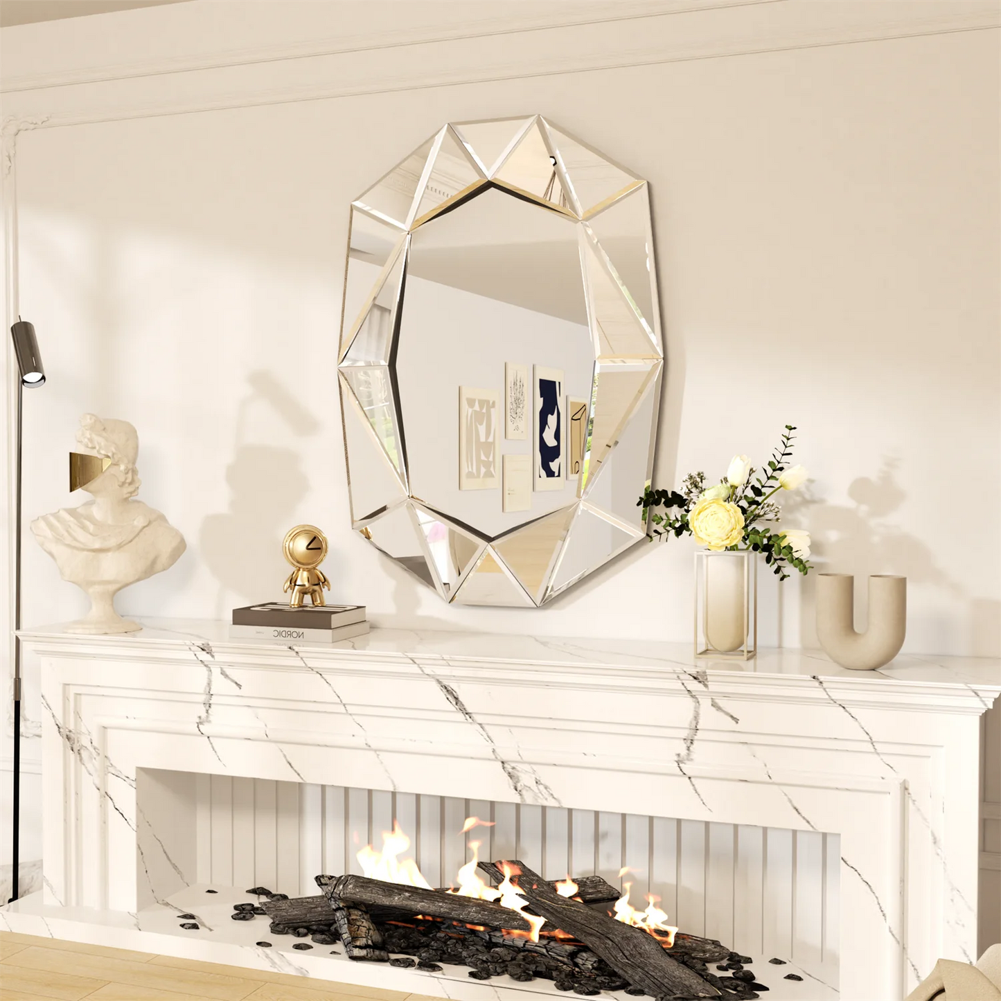 Asymmetrical Decorative Wall Mirror With Glass Inlaid Accent Venetian Style