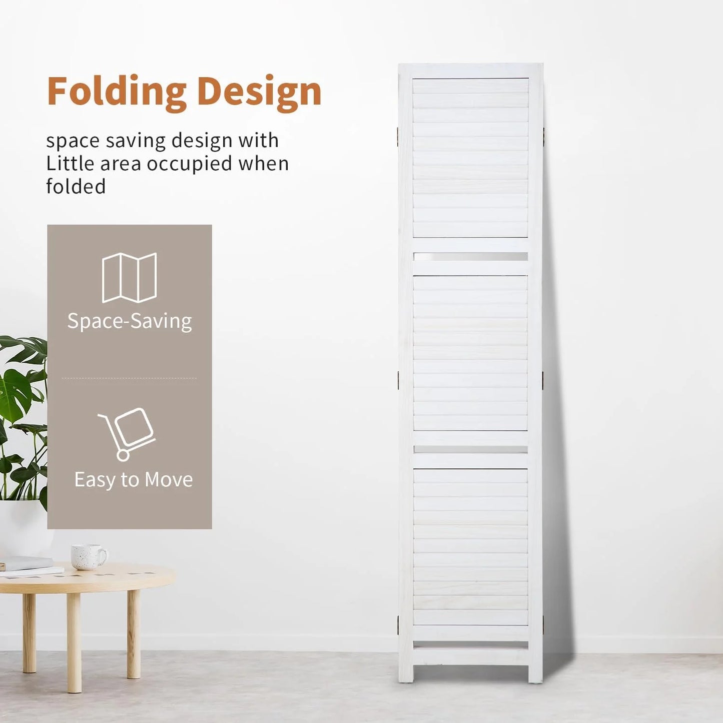 Wood Room Divider Folding Privacy Screen With Shelves Portable