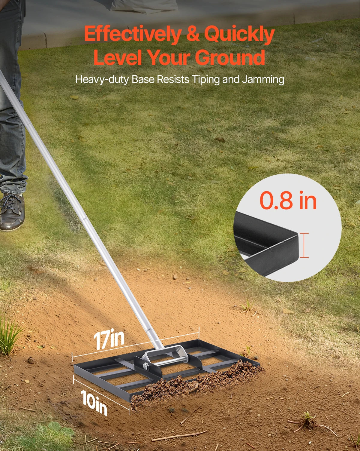 VEVOR Lawn Leveling Rake With Handle For Fast Ground Leveling