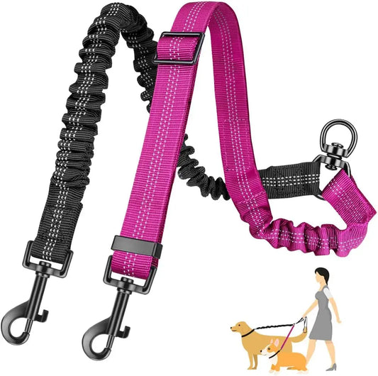 DCLOUD Dual Dog Leash Attachment Adjustable Shock Absorbing Bungee