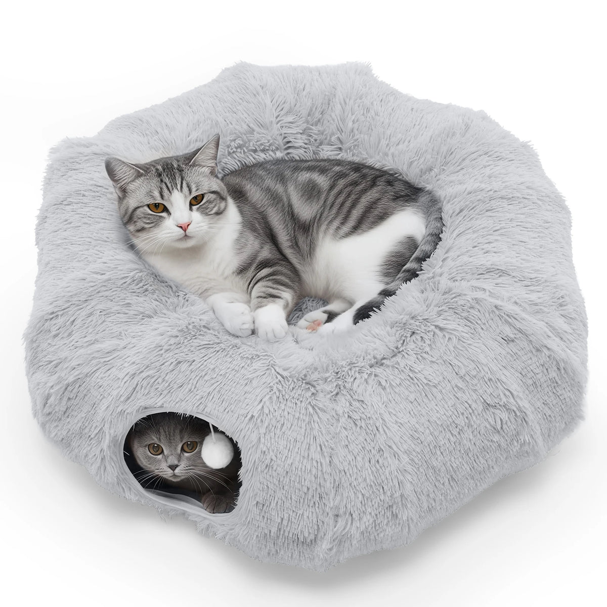 JHK Circular Cat Tunnel Bed With Soft Plush Washable Playground