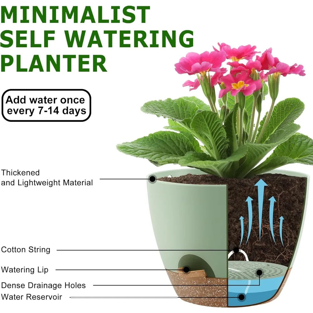 NBVCX Self Watering Plant Pots Set Of 5 With Drainage Saucers