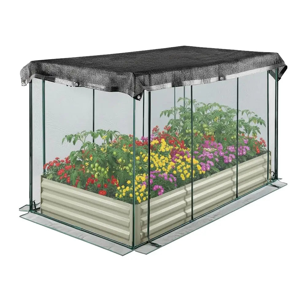 Raised Garden Bed With Plant Netting Cover And Zippered Door