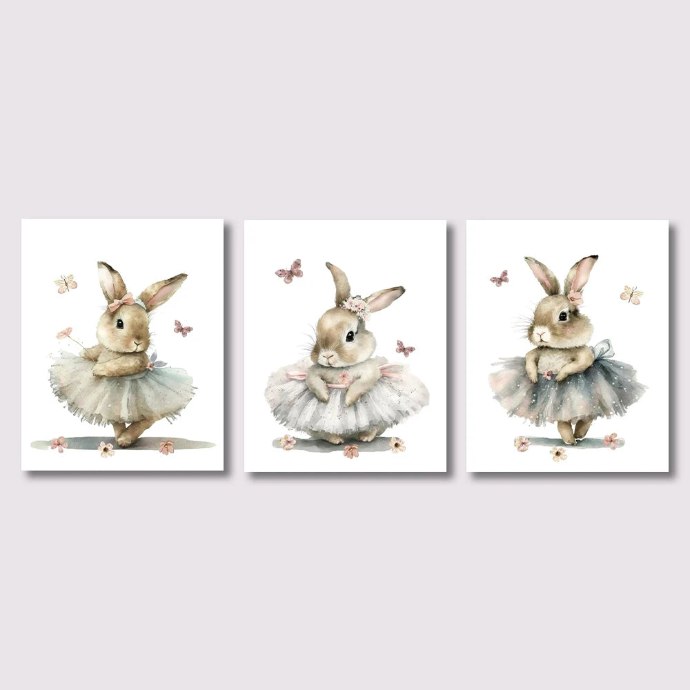 Ballerina Bunny Canvas Posters Woodland Animal Wall Art Nursery Decor