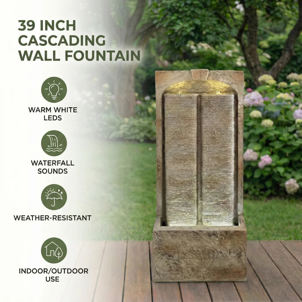 Outdoor Cascading Waterfall Fountain With LED Lights