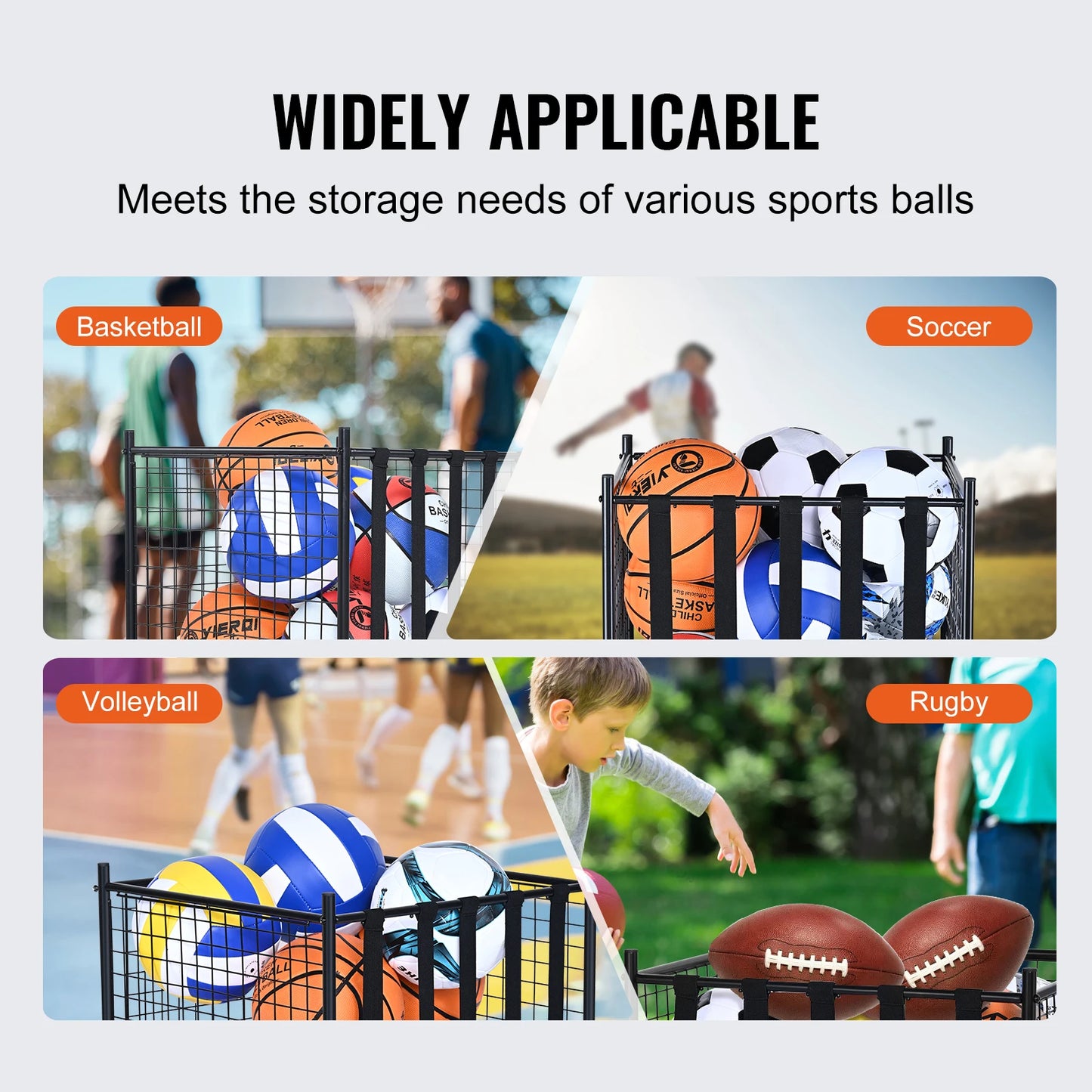 SucceBuy Rolling Sports Ball Storage Cart For Gyms And Schools