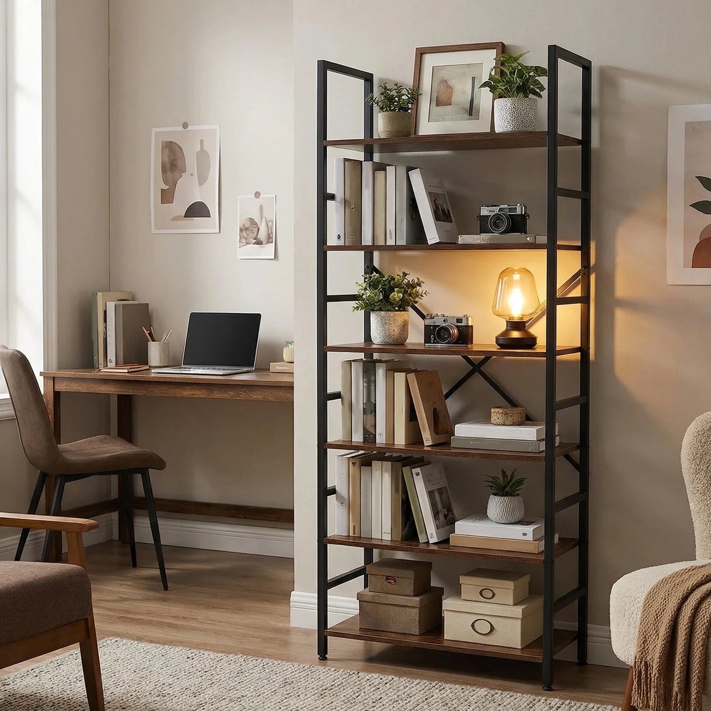 Modern Metal Bookshelf 5-Tier and 6-Tier Corner Storage Organizer For Home