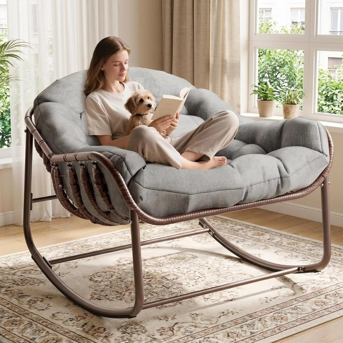 HiMiss Outdoor Papasan Egg Chair With Cushioned Lounge Seat