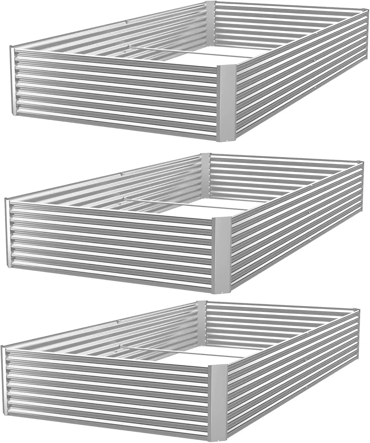 3-Piece Galvanized Raised Garden Bed For Vegetables And Flowers
