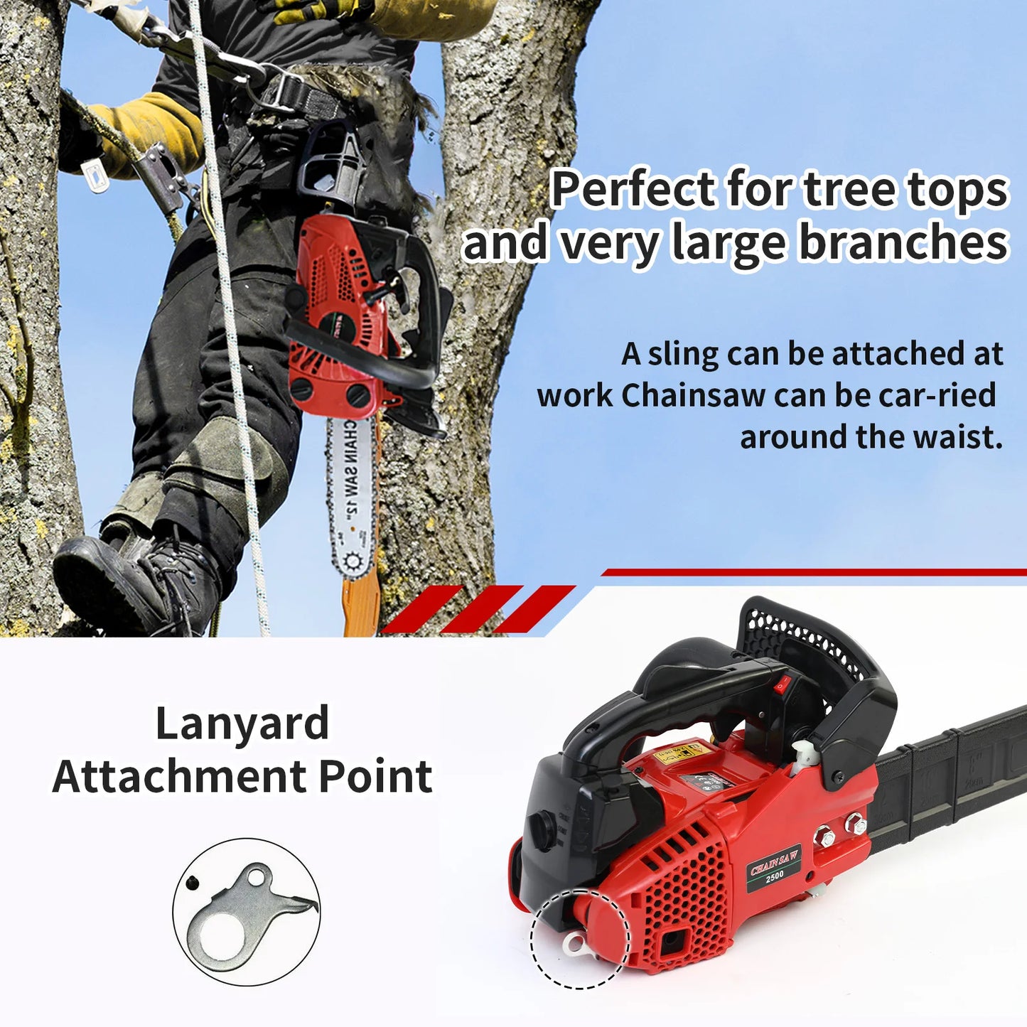 Gasoline Portable Chainsaw 2 Stroke 25.4cc 1000W Tree Trimming