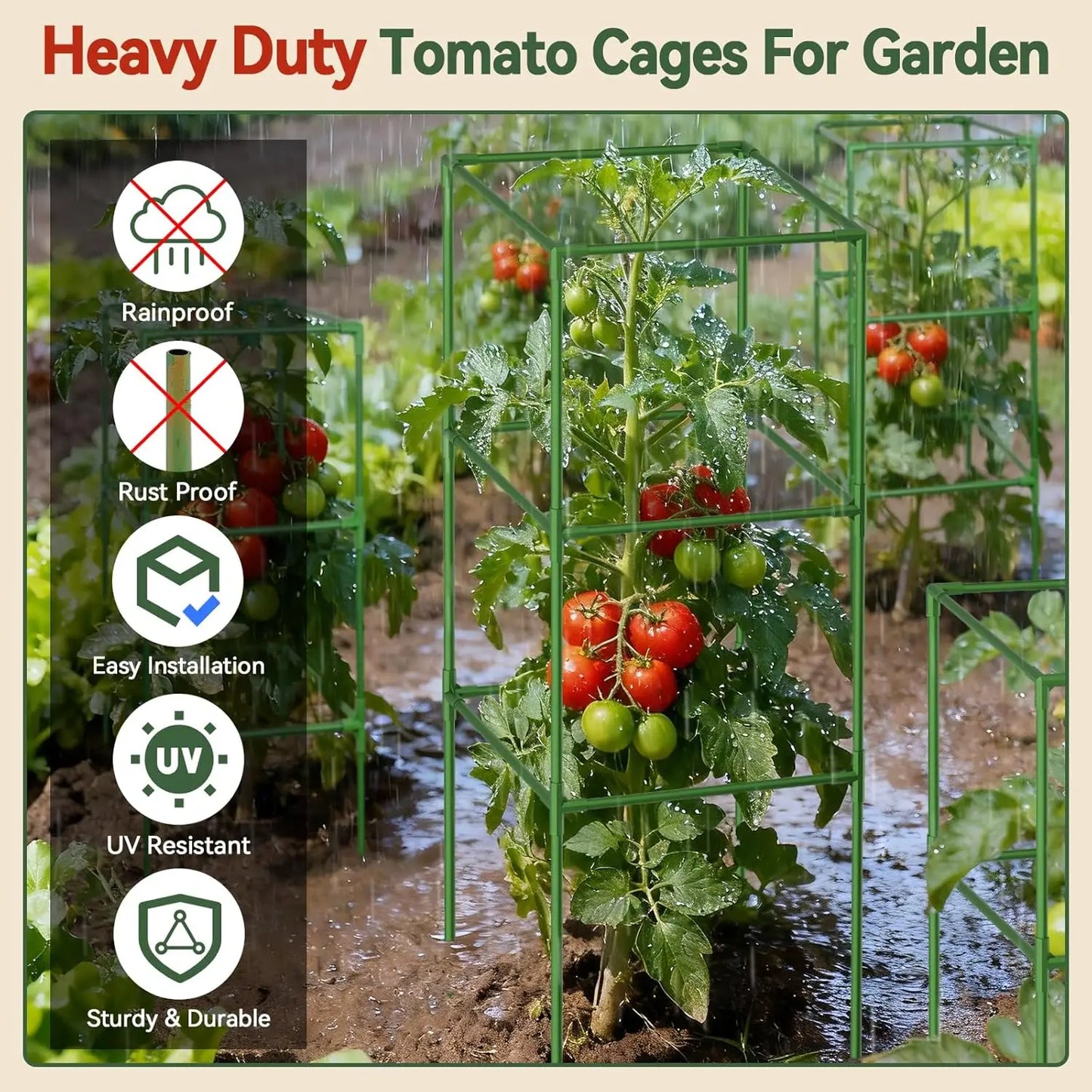 Tomato Cage Set 4 Pack Heavy Duty Adjustable Plant Supports