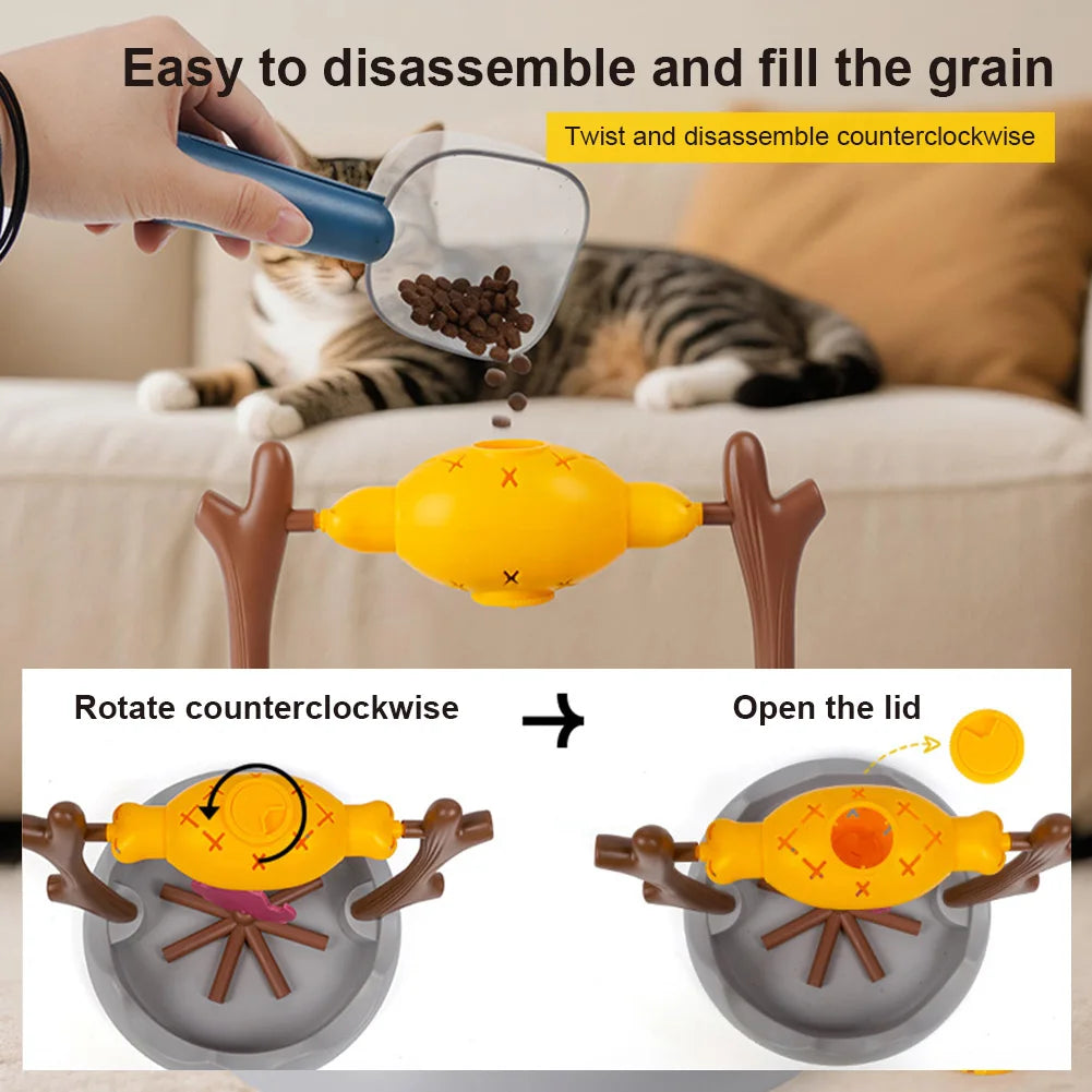 Cats Treat-Dispensing Slow Feeder Rotating Snack Bowl