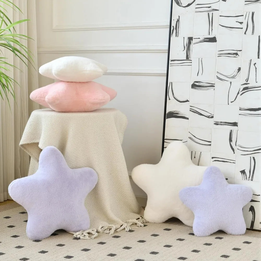 Star Shaped Faux Rabbit Fur Throw Pillow Plush Decorative Pillow