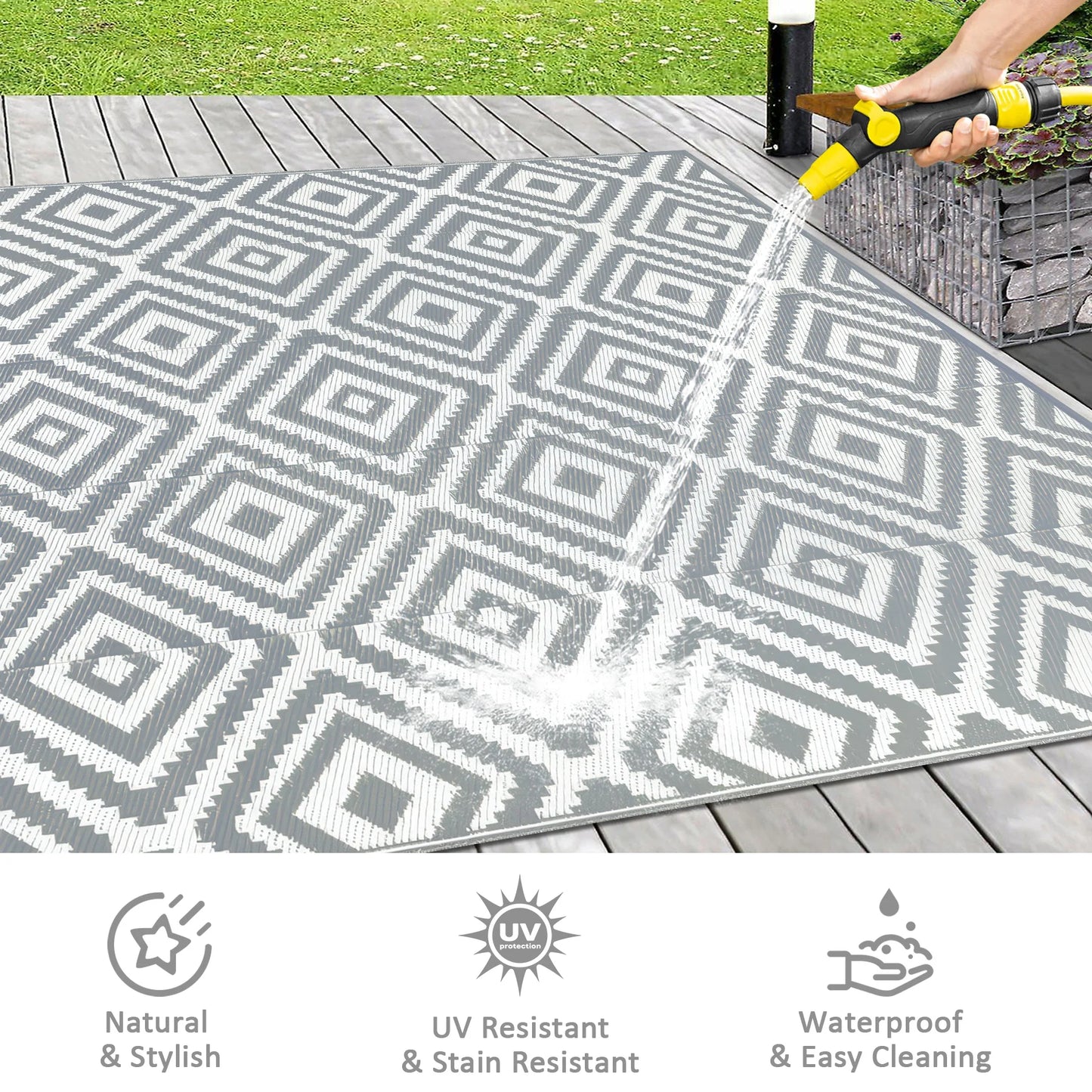 Outdoor Reversible Plastic Straw Rug Waterproof Patio Carpet RV Mat