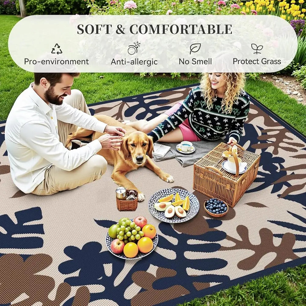 DIXSG Outdoor Rug Waterproof RV Reversible Floral Camping Patio Mat