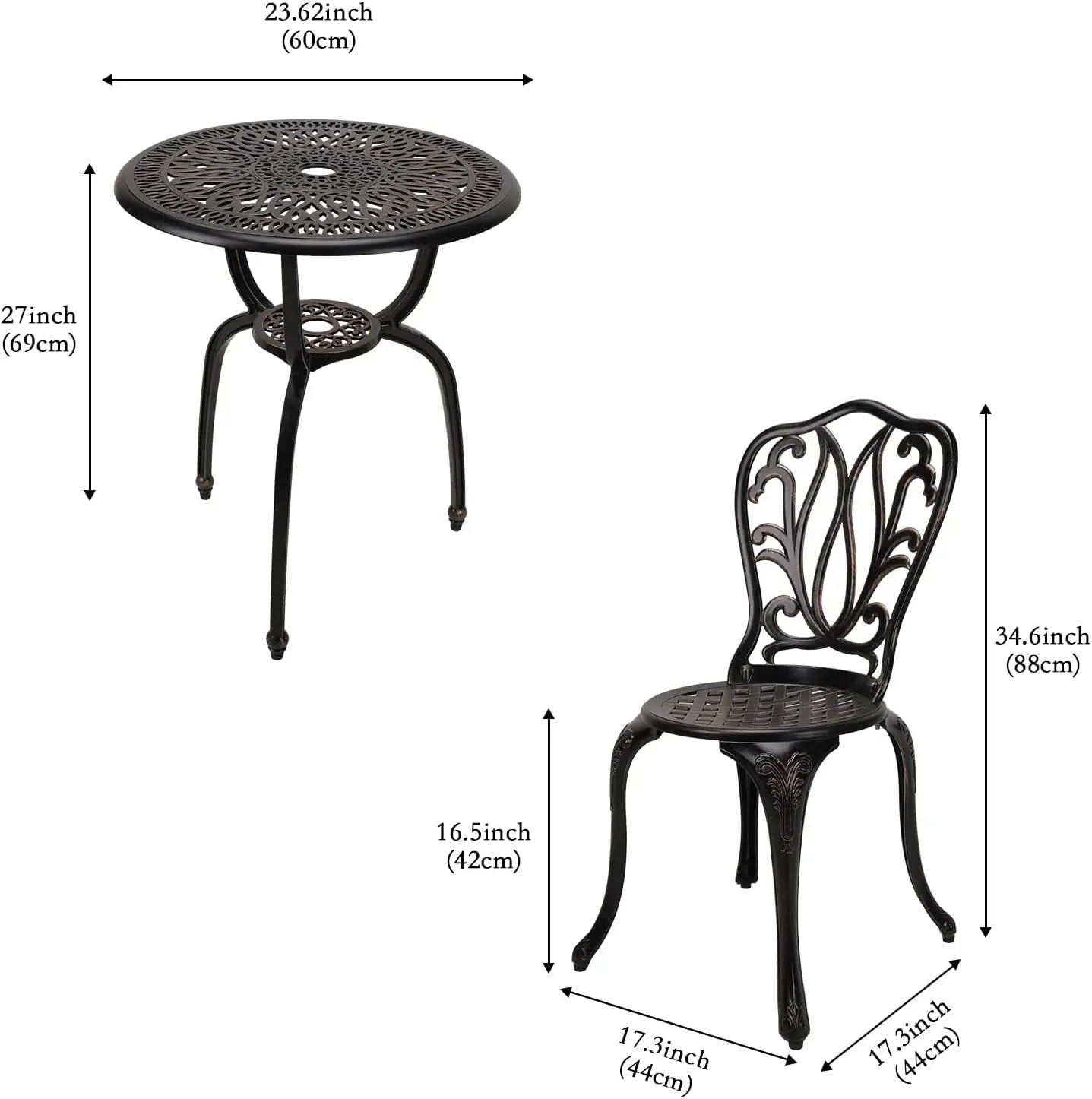 3 Piece Patio Bistro Furniture Set Cast Aluminum Table