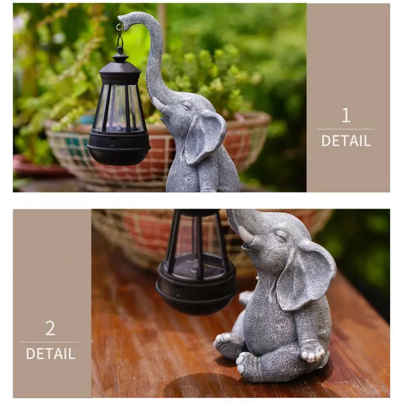 Elephant Solar Garden Statue With LED Light Sensor