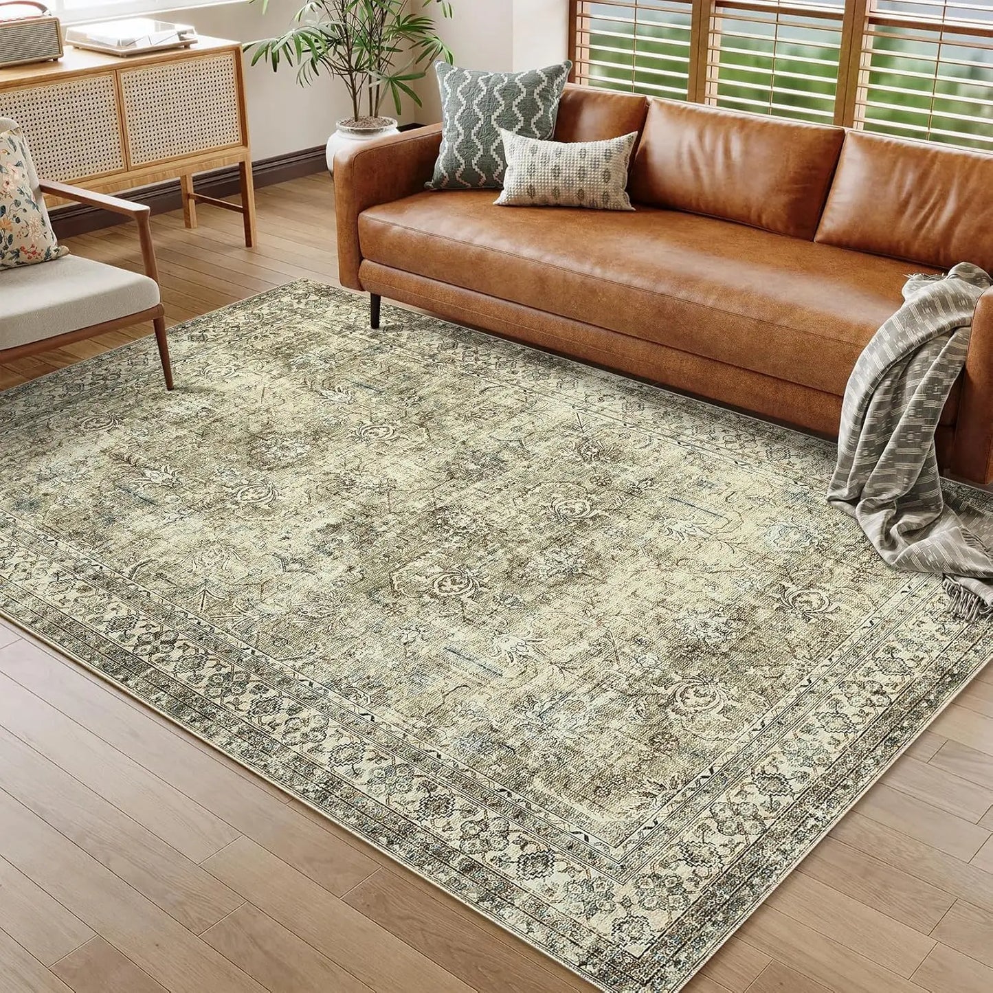 HiMISS Floral Area Rugs For Living Room Machine Washable Polyester