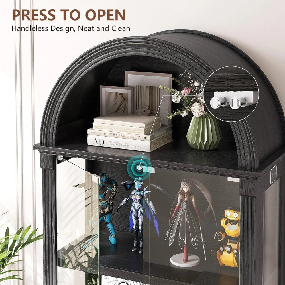 Curio Cabinet With Glass Doors Arched Display Case 4 Tier