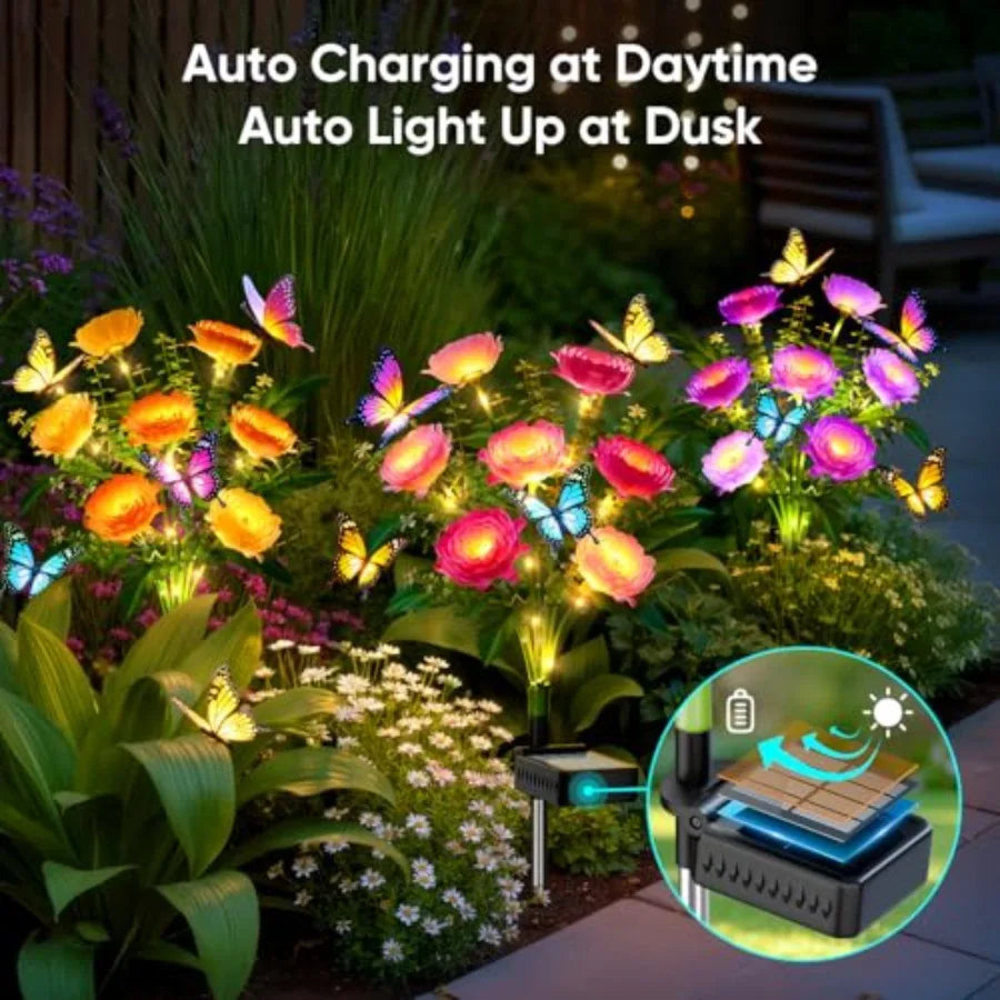 Solar Flower Lights Outdoor Waterproof Butterfly Garden Decoration