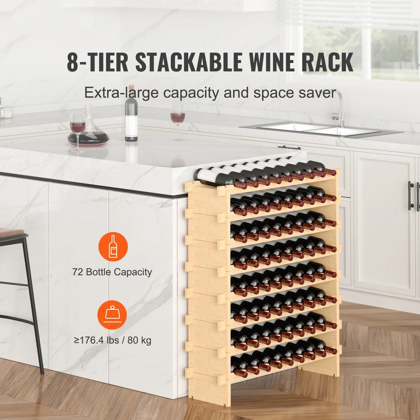 SucceBuy Stackable Modular Bamboo Wine Rack Display Shelves